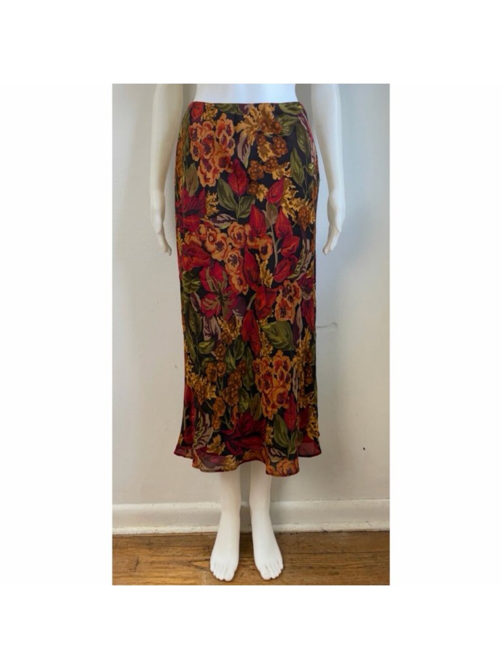 Vintage Floral Silk Midi Dress Size Small 6 26" Waist 90s Crepe Cottagecore Flow - Picture 2 of 7
